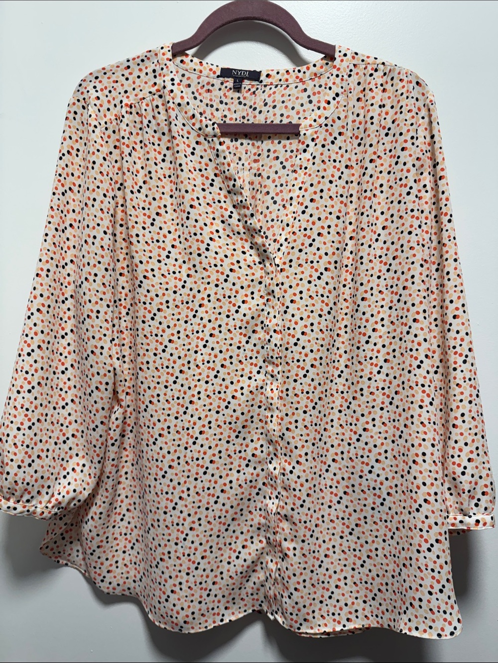NYDJ Cream Polka Dot V-Neck Button Blouse